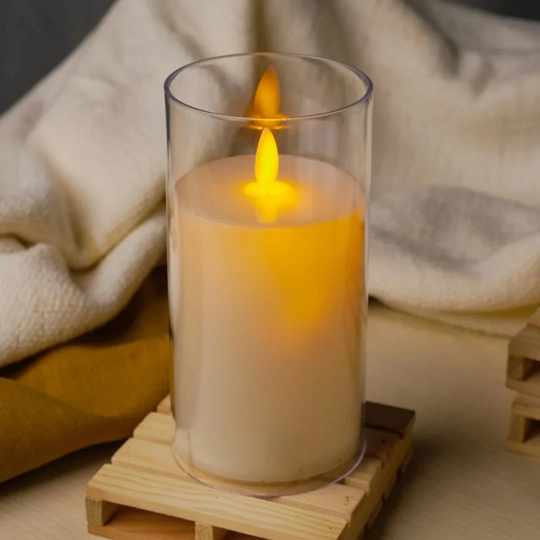 Acrylic Glass LED Moving Flame Pillar Candle