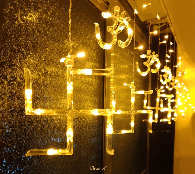 OM Swastik Curtain Lights | Yellow LED – Diwali Decorative Lights