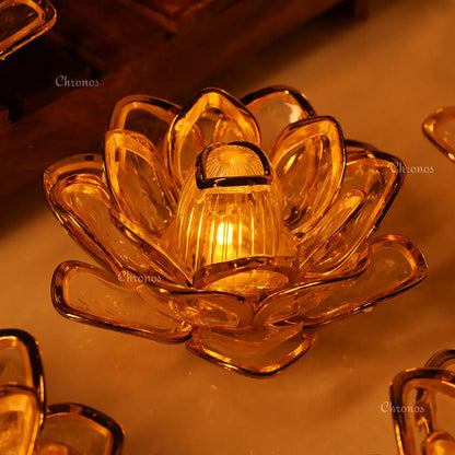 LED Golden Lotus Tealight Candle – Pack of 6 | Flameless Decorative Fiber Tea Lights