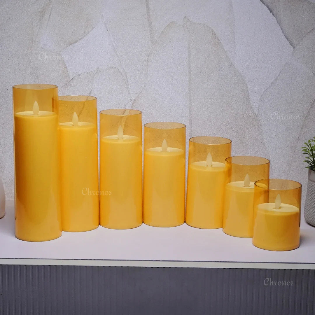 Acrylic Golden Glass LED Moving Flame Pillar Candle