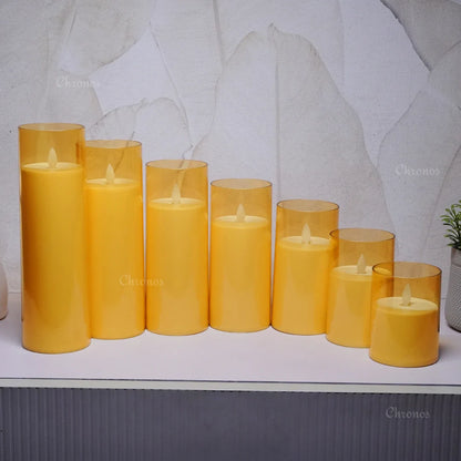 Acrylic Golden Glass LED Moving Flame Pillar Candle