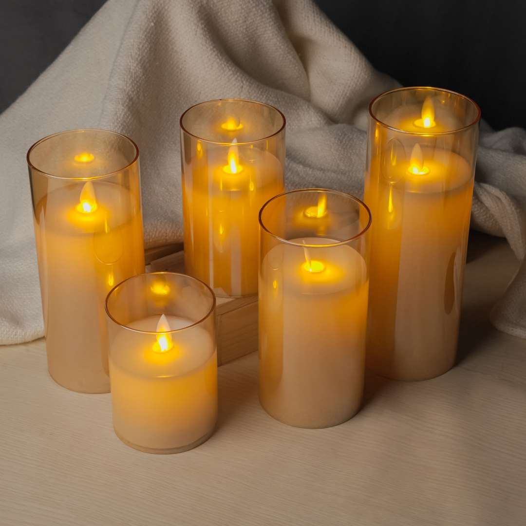 Battery Operated Flameless LED Pillar Candles Pack of 3 - Moving Flame, 10 Key Remote & Timer Controlled