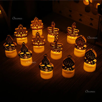 Printed Metal LED Tealight Candle – Pack of 12