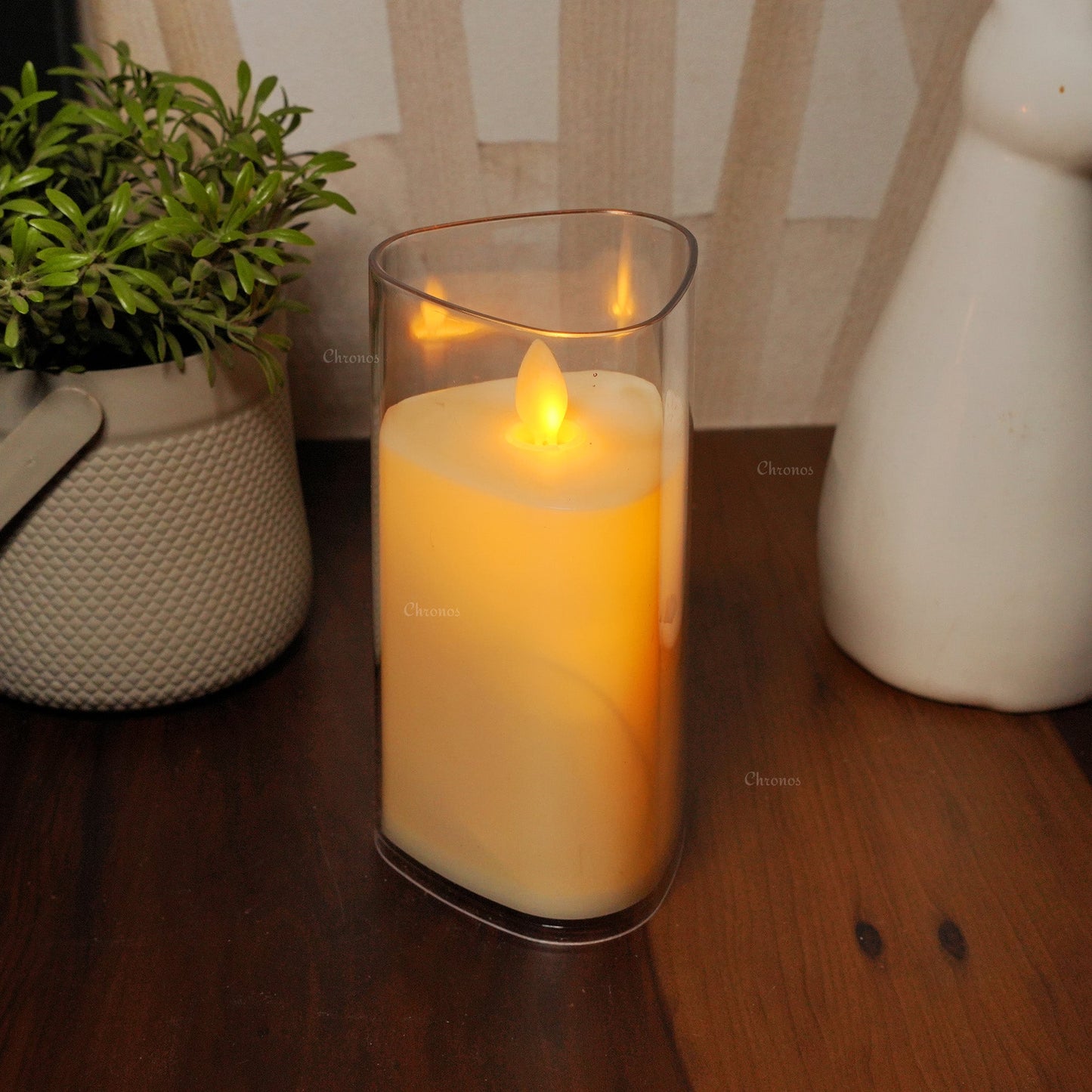 Acrylic Glass LED Moving Flame Pillar Candle - Triangular Shape