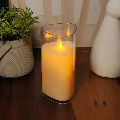 Acrylic Glass LED Moving Flame Pillar Candle - Triangular Shape