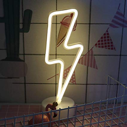 Lightning Bolt (Warm White) Neon Sign Table Lamp | Battery & USB Operated