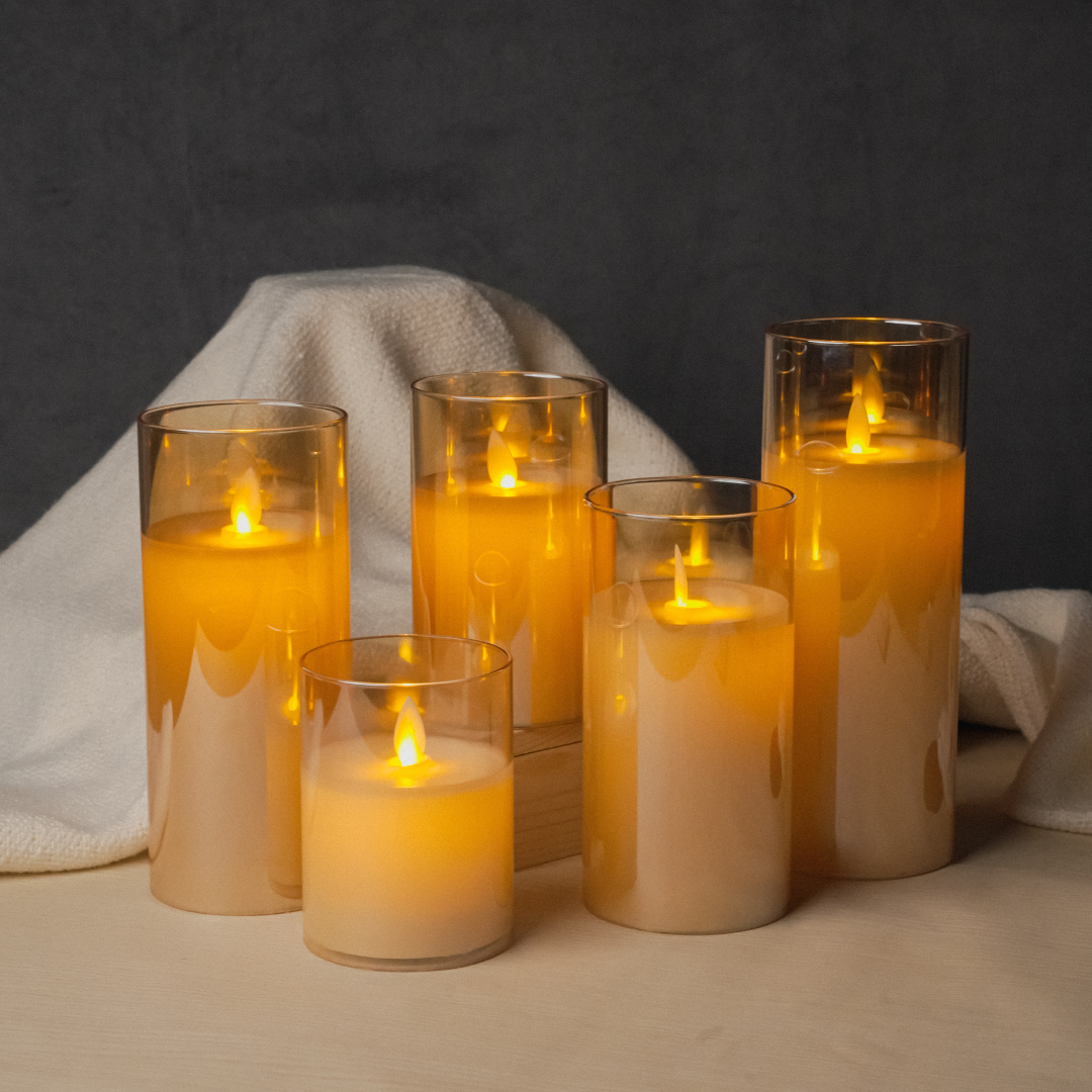 Battery Operated Flameless LED Pillar Candles Pack of 3 - Moving Flame, 10 Key Remote & Timer Controlled
