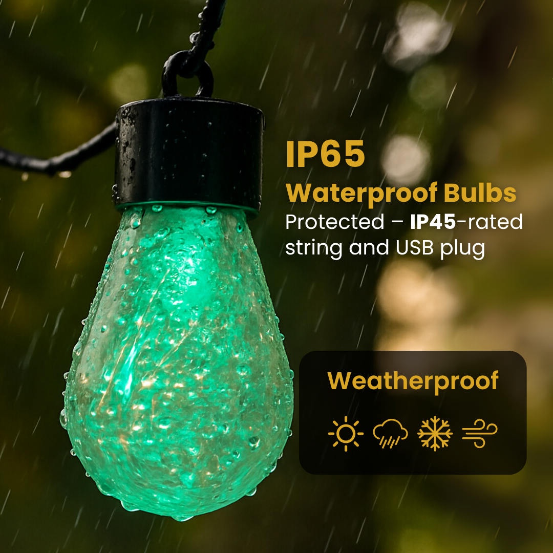 G50 RGBIC Waterproof Outdoor Bulb String Lights – USB Operated | 20 Smart LED Bulbs for Balcony, Garden, Events