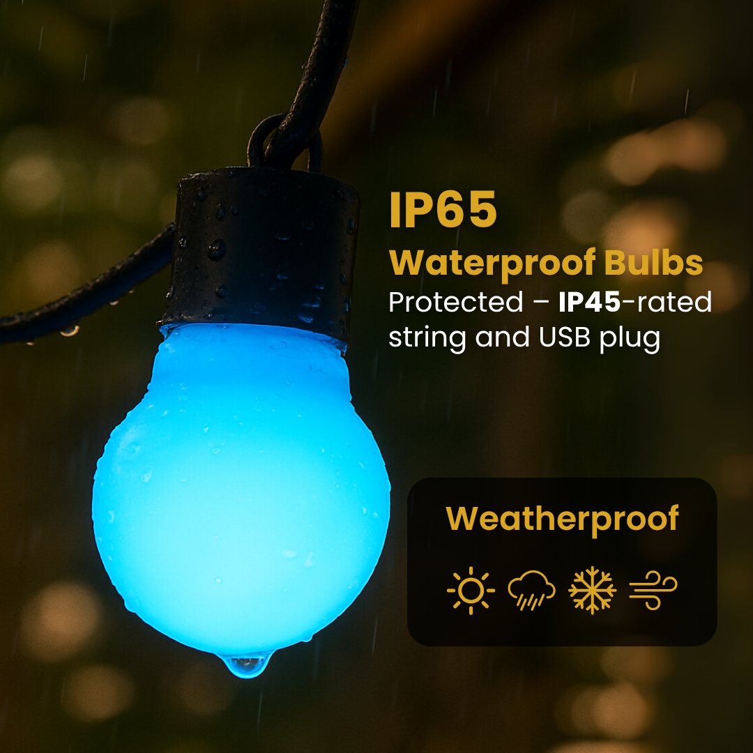 G50 RGBIC Waterproof Outdoor Bulb String Lights – USB Operated | 20 Smart LED Bulbs for Balcony, Garden, Events