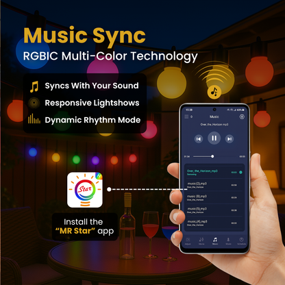 G50 RGBIC Waterproof Outdoor Bulb String Lights – USB Operated | 20 Smart LED Bulbs for Balcony, Garden, Events