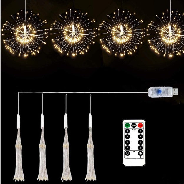 Firework Copper Wire Fairy LED String Lights - 8 Function Remote Control | IP44 Waterproof | Warm White