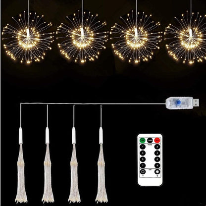 Firework Copper Wire Fairy LED String Lights - 8 Function Remote Control | IP44 Waterproof | Warm White