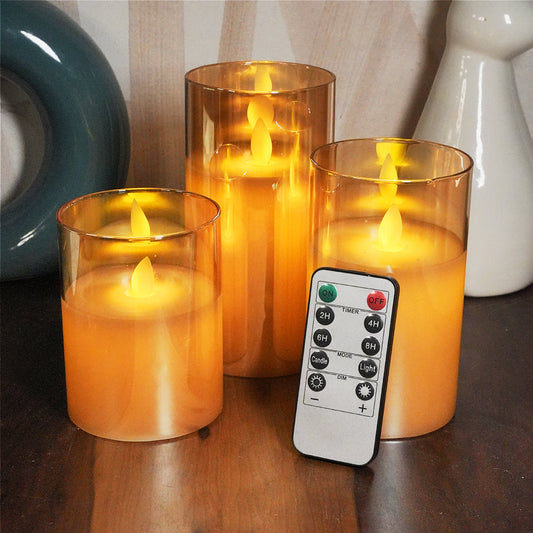 Battery Operated Flameless LED Pillar Candles Pack of 3 - Moving Flame, 10 Key Remote & Timer Controlled