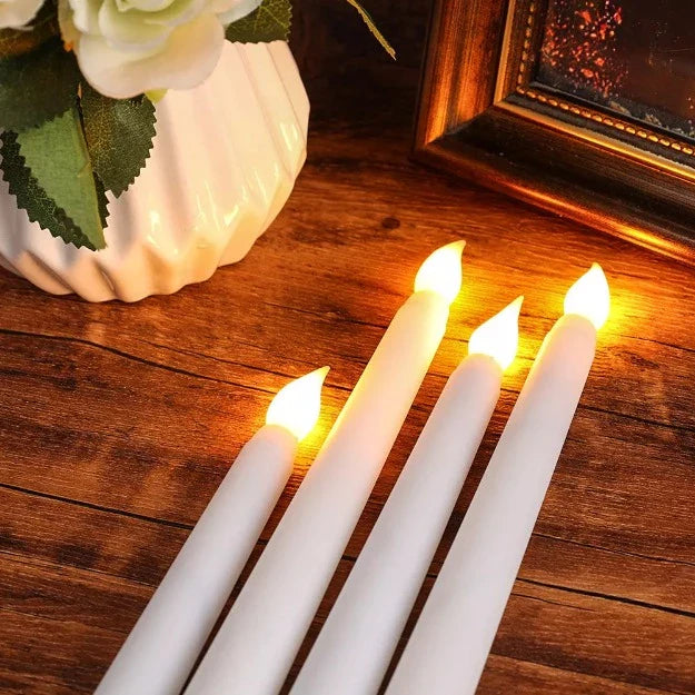 LED Long Pole Flameless Flickering Taper Candles - Battery Operated | Warm White