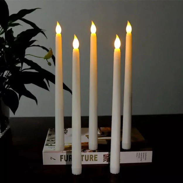 LED Long Pole Flameless Flickering Taper Candles - Battery Operated | Warm White