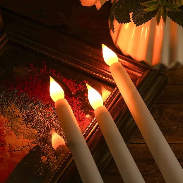 LED Long Pole Flameless Flickering Taper Candles - Battery Operated | Warm White