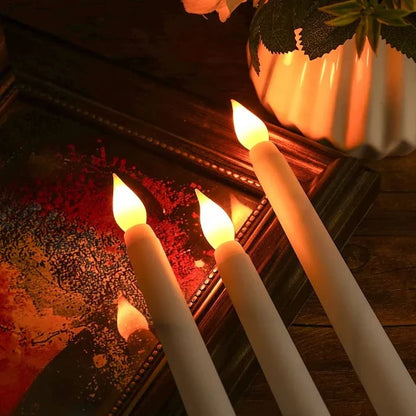 LED Long Pole Flameless Flickering Taper Candles - Battery Operated | Warm White