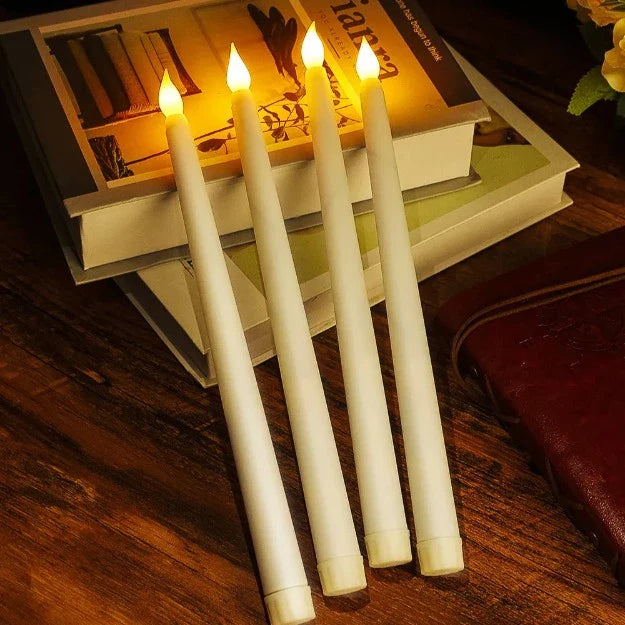 LED Long Pole Flameless Flickering Taper Candles - Battery Operated | Warm White