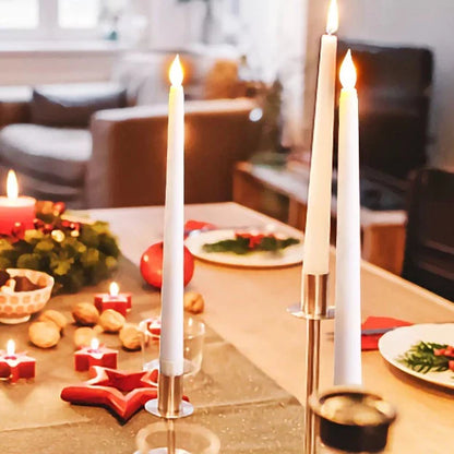 LED Long Pole Flameless Flickering Taper Candles - Battery Operated | Warm White