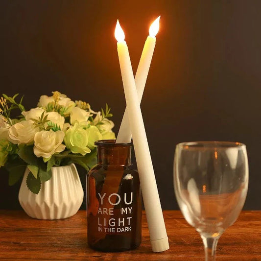 LED Long Pole Flameless Flickering Taper Candles - Battery Operated | Warm White