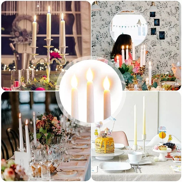 LED Long Pole Flameless Flickering Taper Candles - Battery Operated | Warm White