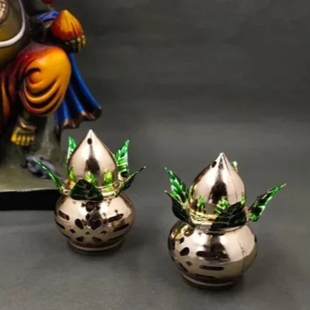 LED Kalash with Meena Leaf Table Lamp (Pack of 2) | Divine Glow for Your Pooja Mandir & Home Décor