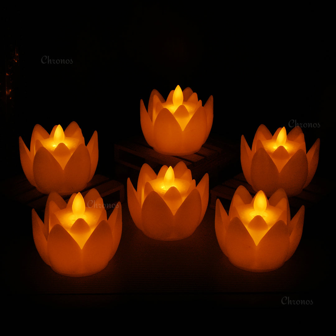 LED Tea Light Lotus Candles (Pack of 6)
