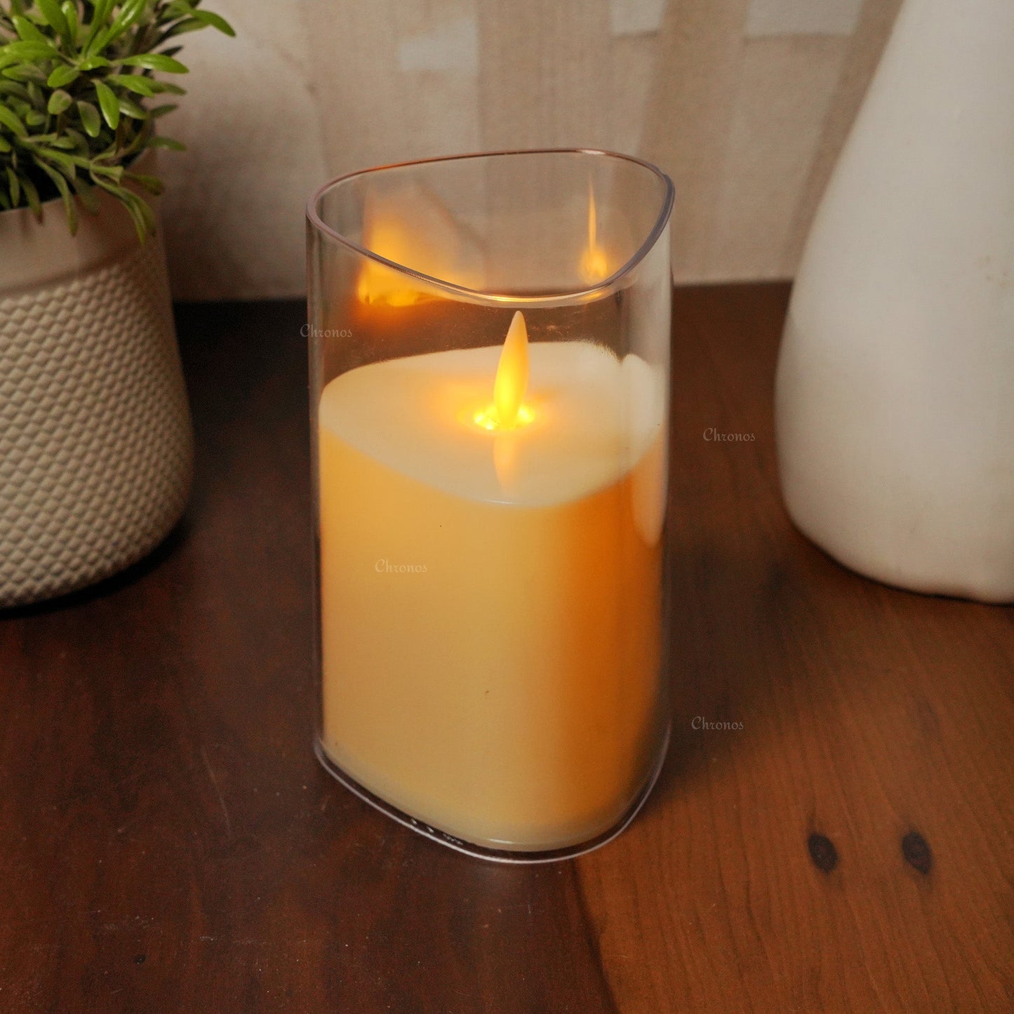 Acrylic Glass LED Moving Flame Pillar Candle - Triangular Shape