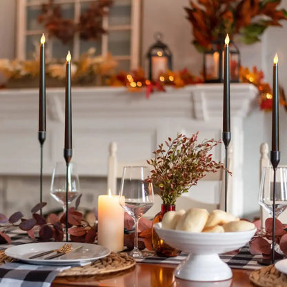 LED Long Pole Flameless Flickering Taper Candles - Battery Operated | Warm White
