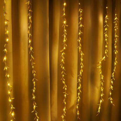 Golden Leaves Garland Curtain Lights | Warm White | Diwali Decoration