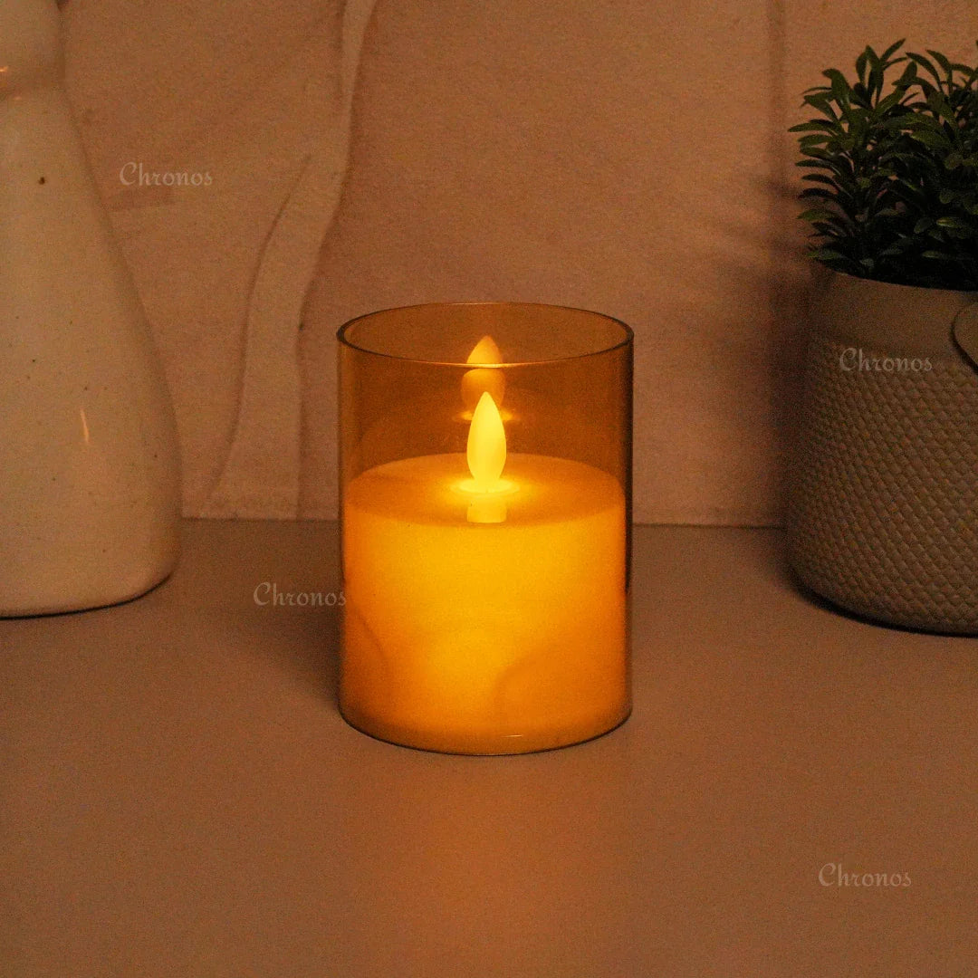 Acrylic Golden Glass LED Moving Flame Pillar Candle