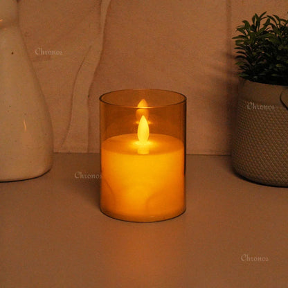 Acrylic Golden Glass LED Moving Flame Pillar Candle
