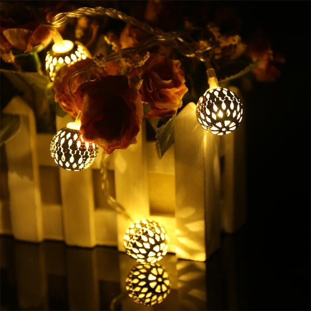 Metal Moroccan Balls Decorative String Lights - Warm White | Diwali Decoration