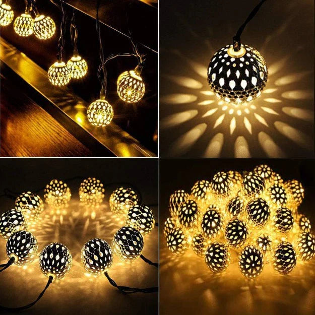 Metal Moroccan Balls Decorative String Lights - Warm White | Diwali Decoration