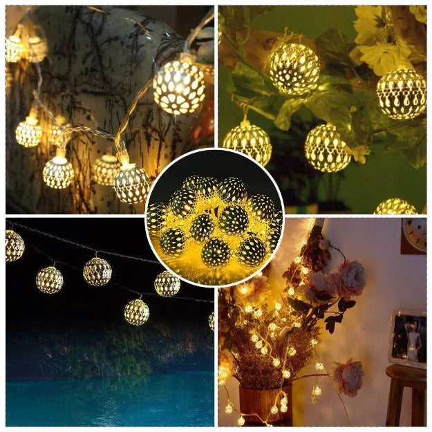 Metal Moroccan Balls Decorative String Lights - Warm White | Diwali Decoration