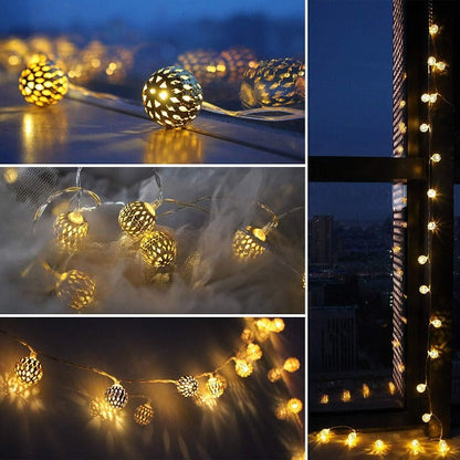 Metal Moroccan Balls Decorative String Lights - Warm White | Diwali Decoration