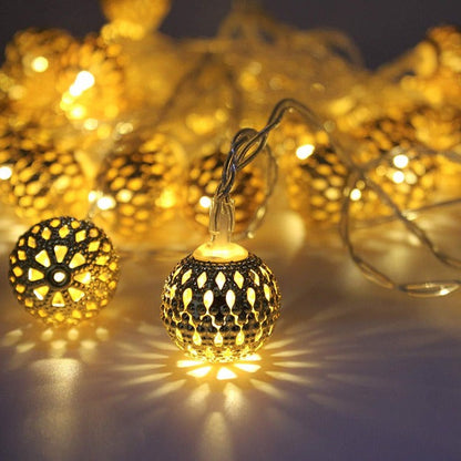 Metal Moroccan Balls Decorative String Lights - Warm White | Diwali Decoration