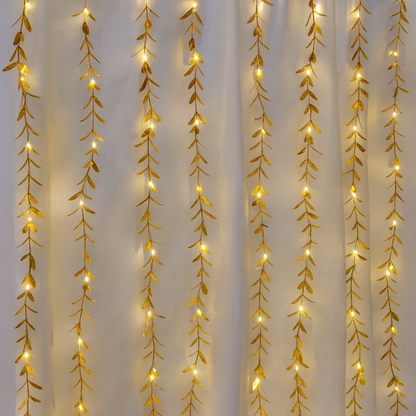 Golden Leaves Garland Curtain Lights | Warm White | Diwali Decoration