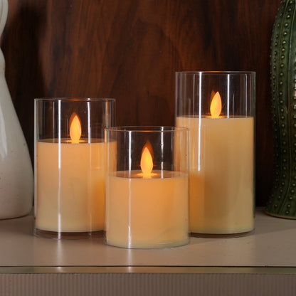 Acrylic Glass LED Moving Flame Pillar Candle