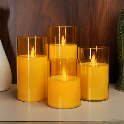 Acrylic Golden Glass LED Moving Flame Pillar Candle