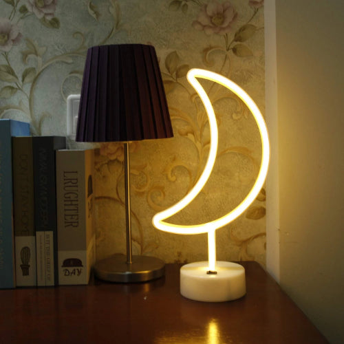 Moon (Warm White) Neon Sign Table Lamp | Battery & USB Operated