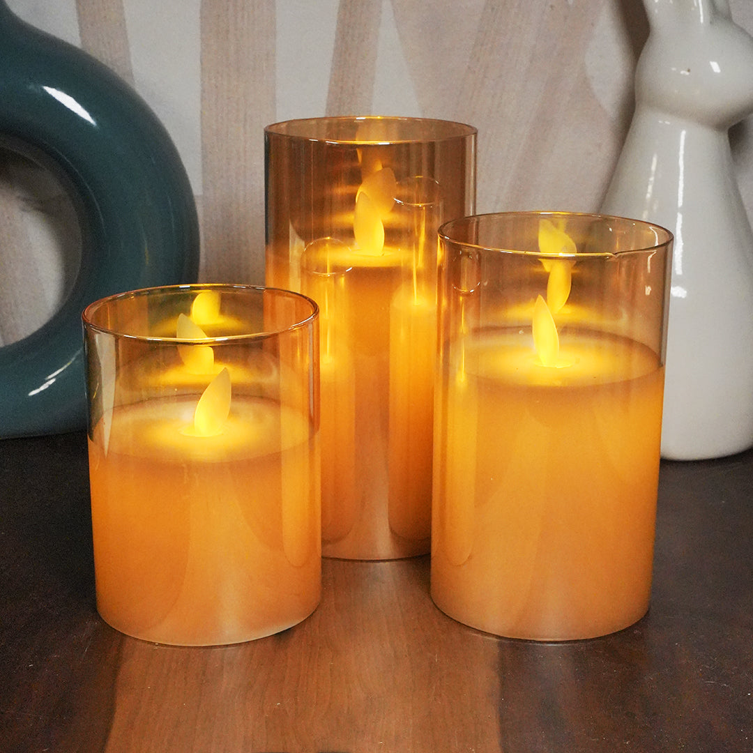 Battery Operated Flameless LED Pillar Candles Pack of 3 - Moving Flame, 10 Key Remote & Timer Controlled