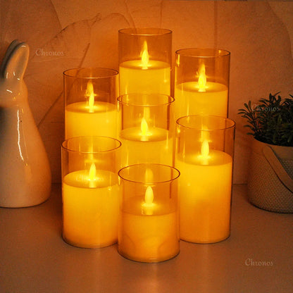Acrylic Golden Glass LED Moving Flame Pillar Candle