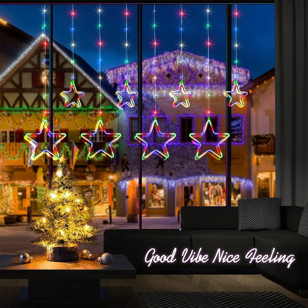 Neon Star Curtain Lights - 9 Stars | Multicolor