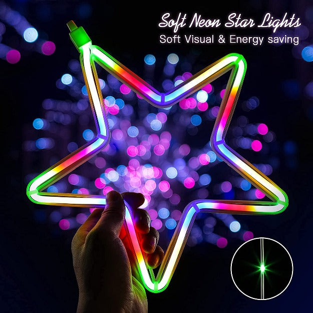 Neon Star Curtain Lights - 9 Stars | Multicolor