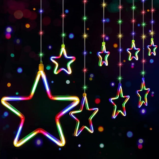 Neon Star Curtain Lights - 9 Stars | Multicolor