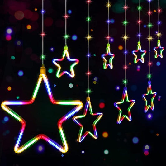 Neon Star Curtain Lights - 9 Stars | Multicolor
