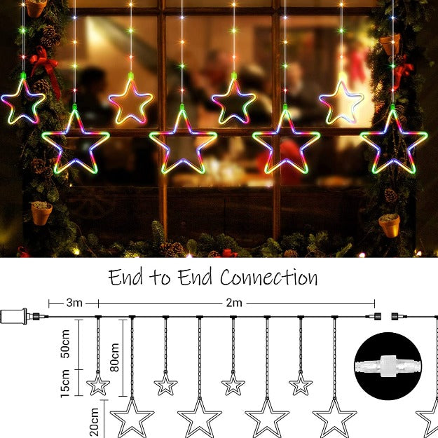 Neon Star Curtain Lights - 9 Stars | Multicolor
