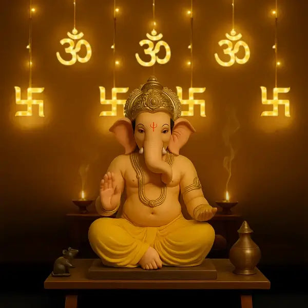 OM Swastik Curtain Lights | Yellow LED – Diwali Decorative Lights