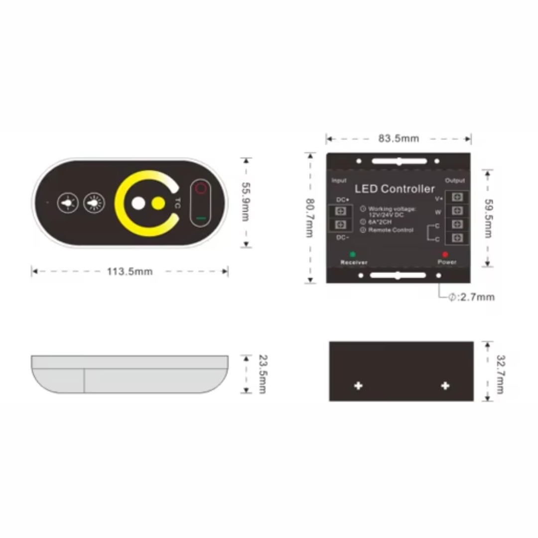 CCT Tunable LED Controller Dimmer | RF Touch Remote | 12V/24V